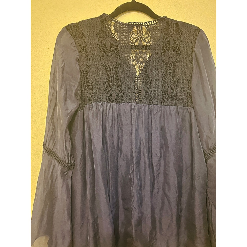 Bellambra Blouse Women Medium Navy Blue Excellent Silk Lace Boho Made in Italy - Picture 10 of 12